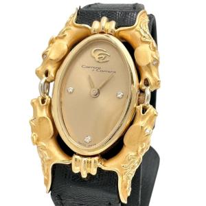 Carrera y Carrera/カレライカレラ 112 カバロス ダイヤ3P 腕時計 K18YGイエローゴールド/レザー クオーツ ゴールド文字盤/ブラックレザーベルト レディース