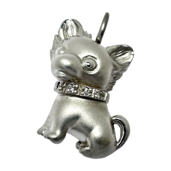 犬モチーフ ダイヤモンド 計0.02ct ペンダントトップ K18WGホワイトゴールド 3.6g レ...