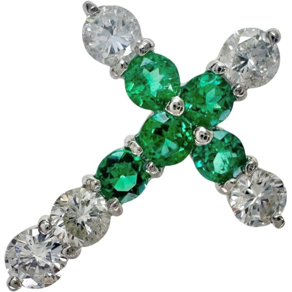 クロスモチーフ  エメラルド 0.32ct ダイヤモンド 0.54ct ペンダントトップ Pt900...
