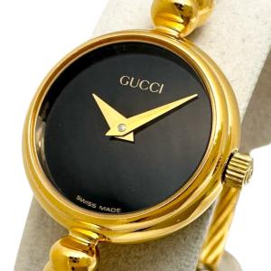 GUCCI/グッチ 2700.2.L バングル 腕時計 GP クオーツ ブラック文字盤/ゴールドベルト レディース