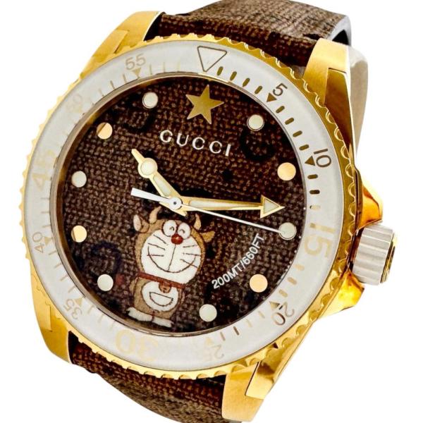 GUCCI/グッチ ダイブ ドラえもんコラボ 136.3 腕時計 ステンレススチール/レザー/GP ...