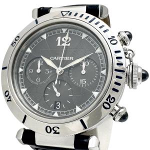 CARTIER/カルティエ パシャ W3105155 腕時計 ステンレススチール/レザー/プラチナベゼル 自動巻き/オートマ グレー文字盤 メンズ