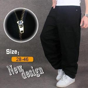 無地 極太 ジーンズ メンズ ルーズフィット B系 レディース