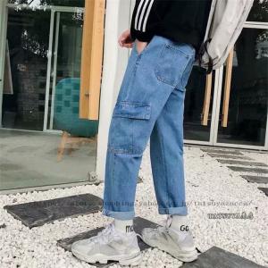 デニム ジーンズ カーゴパンツ メンズ ボトムス パンツ ワイドルーズ 上品 ゆったり カジュアル 韓国ファッション 学院風 2021新作