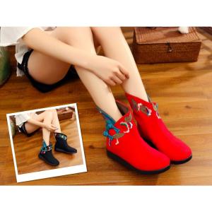 ショートブーツ チャイナブーツ レディースシューズ中華刺繍柄コスプレ厚底履きやすい北京靴