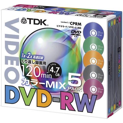 TDK DVD-RW録画用 1~2倍速対応カラーミックス 10mm厚ケース入り5枚パック [DVD-...