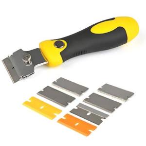 Atpwonzスクレーパー 伸縮式 ガラススクレーパー 4段階に長さ調節可能 4種類替刃付 車や窓ガラスのシール ステッカー ラベルの剥がし