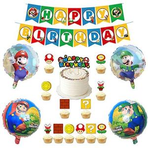 CrzPai マリオ飾り 誕生日 バルーン マリオ スーパーマリオ 飾り付け バースデースーパーマリオ 飾り付け 風船 HAPPYBIRTHDAYガー