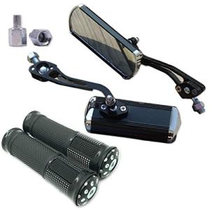 Meliore アルミ ミラー ゴム グリップ 左右 セット バイク オートバイ 原付 カスタム スクエア 正ネジ 10mm アダプター ネジ 8mm