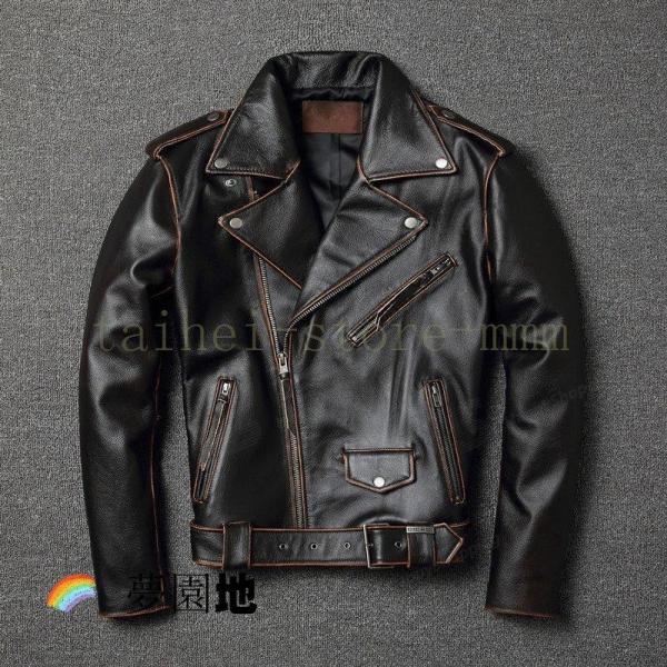ジャケット 牛革 レザージャケット レザーコート ダブル シンプル 革ジャン メンズ 本革 シングル...