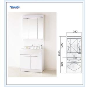 在庫あり）パナソニック　エムライン Ｗ750洗髪水栓＋3面鏡LED照明（GQM75KSCW＋GQM075DSCAT）送料無料