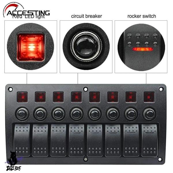 【互換品】 車 防水サーキットブレーカー 3ピン8 6ギャング ボート 赤 緑 青led12vサーキ...