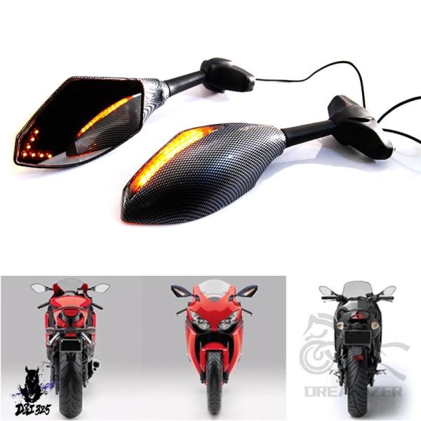【互換品】 バイク用 LEDウィンカー付きバックミラー Suzuki GSX750F, TL1000...