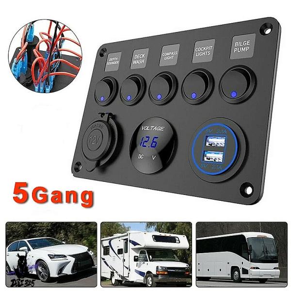 【互換品】 デュアルUSBボートトラックキャンパー 12V 24V LEDスイッチパネルインラインヒ...