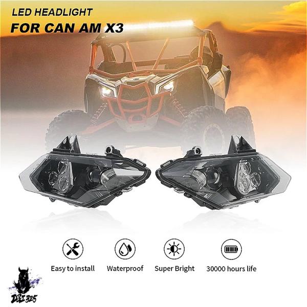 【互換品】 Can-am Maverick X3 2017 2018 ブラックLEDヘッドライト T...