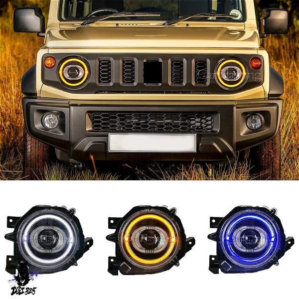 【互換品】 スズキジムニー 2018-2023 LEDヘッドランプ ドライビングライト付きヘッドライ...