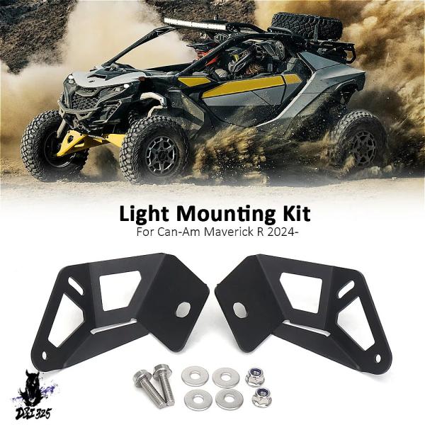 【互換品】 Can-am Maverick R 2024 フロントライト取り付けキット 黒ブラケット...