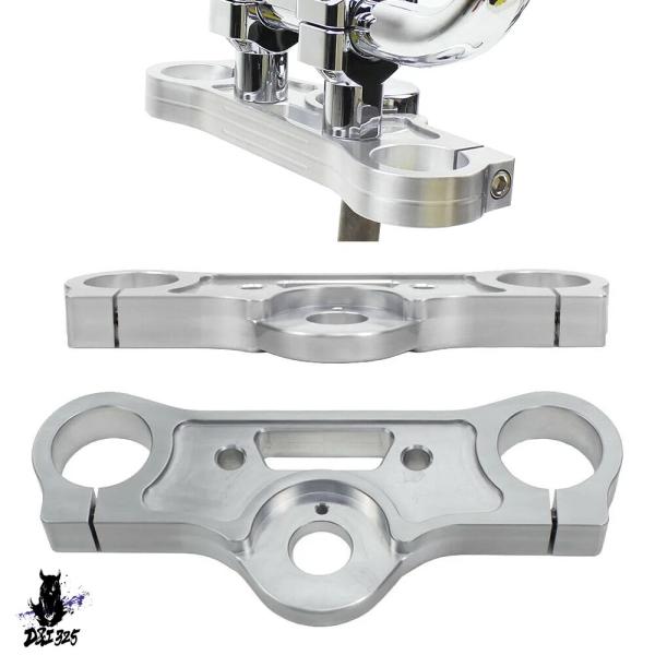 【互換品】 バイクアルミアッパーフラットハイハンドルバーストレートライザートリプルツリーハーレースト...