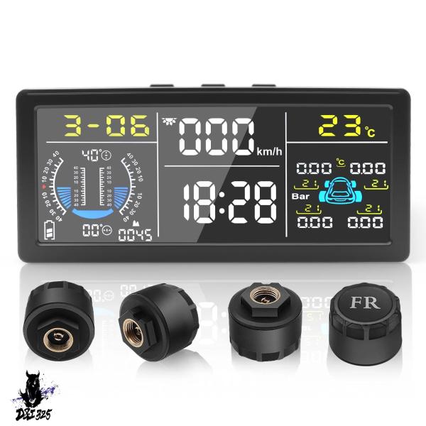 【互換品】 タイヤエア圧モニターシステム多機能ソーラー TPMS 傾斜計スピードメータータイヤ温度温...