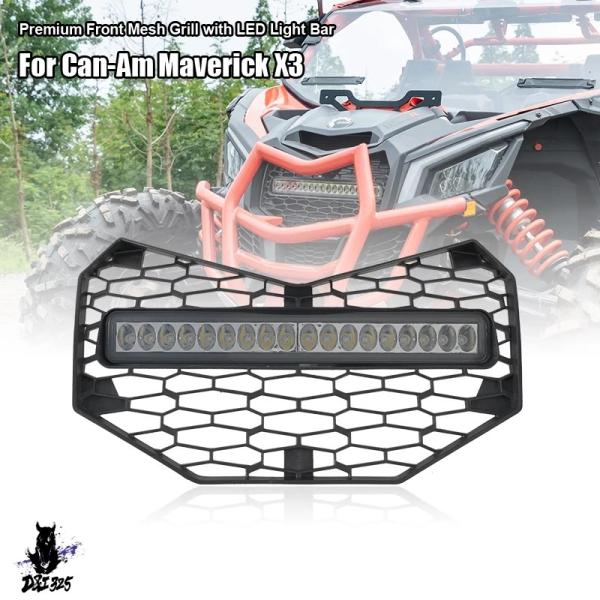 【互換品】 Can am Maverick X3 LED ライトブラック フロント メッシュ グリル...