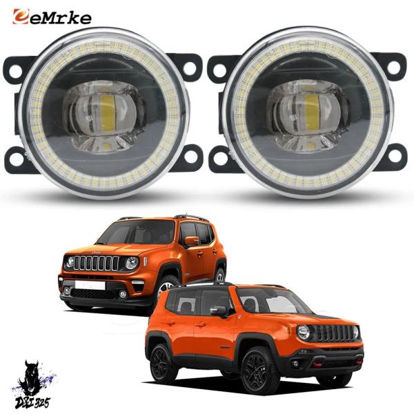 【互換品】 ジープレネゲード レンズLEDフォグランプ エンジェルアイDRLドライビングランプ アッ...
