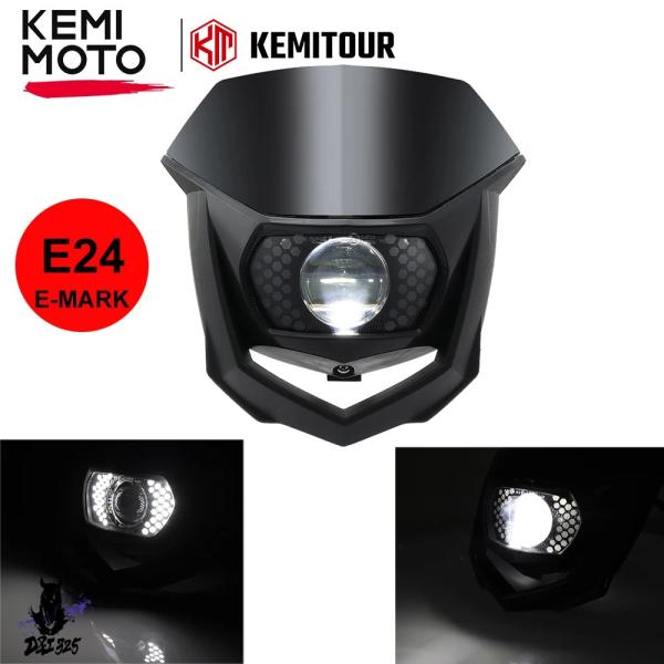 【互換品】 LED ヘッドライトダートバイクオフロードモトクロスヘッドランプ E-MARK 汎用 ホ...