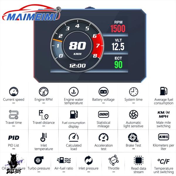 【互換品】 P16 LCD ゲージ OBD2 ヘッドアップディスプレイ ターボブースト油圧 油温 燃...