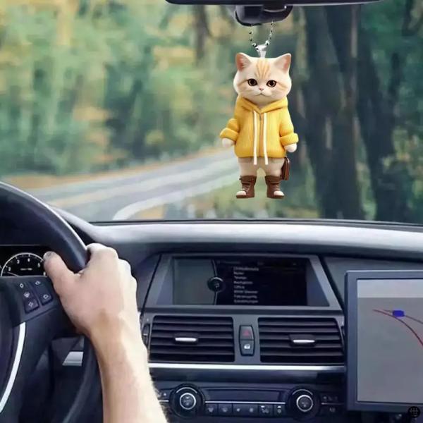 アクリル製吊り下げ式フラットペンダント リアミラー装飾 動物インテリア リアルアクセサリー CAT-...