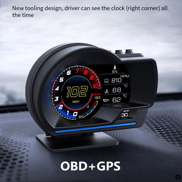 OBD2 カーヘッドアップディスプレイ HUD スマートカーウォーター＆アンプ油温 ターボ RPM ...