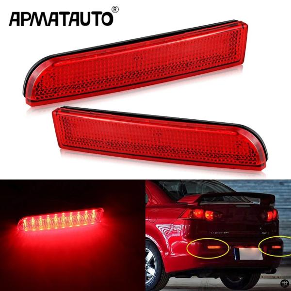 2X LED バンパーリフレクターテールブレーキライト三菱ランサー EVO 2008-2017 エボ...