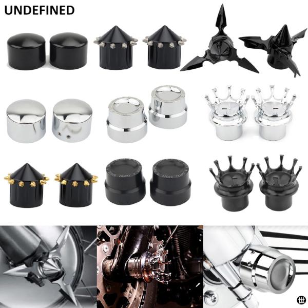 2X バイクフロントアクスルナットカバーキャップ ブラッククロームハーレースポーツスター XL XG...
