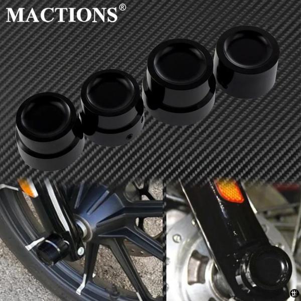 4 個バイクフロント リアアクスルナットカバーキャップブラックハーレースポーツスターXLダイナファッ...