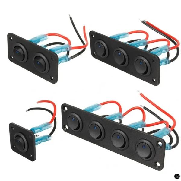 12V 1-4 ギャング汎用トグルスイッチパネル USB 車ボートマリン RV トラックブルー LE...