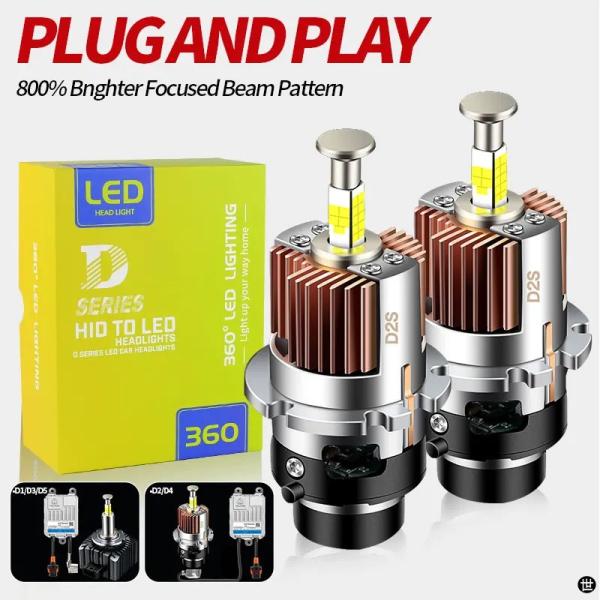 2 個 360 D2S D4S LED ヘッドライト電球 HID D1S D3S D5S CANBU...