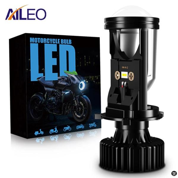 AILEO 新 H4 LED モトヘッドライト 6000 18K ホワイトミニプロジェクターレンズ ...