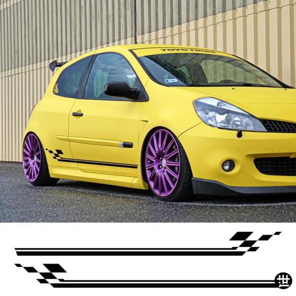 2枚セット サイドドアスカート レーシングスタイル カーステッカー ルノー クリオ RS R.S. ...