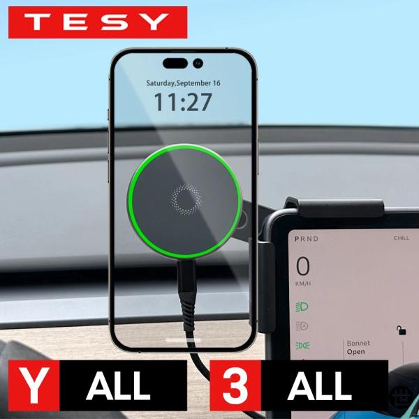 車載電話マウントホルダー 15W 磁気マグセーフワイヤレスチャージャー テスラモデルY発売 2025...