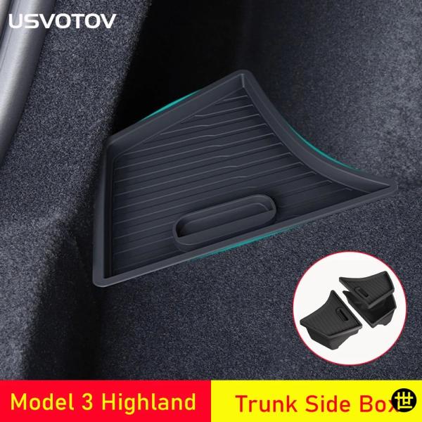 2024 2025年式テスラ モデル3 ハイランド用 リアトランク サイド収納ボックス カバー付き ...