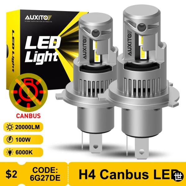 AUXITO 2X 9003 H4 LEDヘッドライト ハイロービーム CANバス ターボ H4 L...