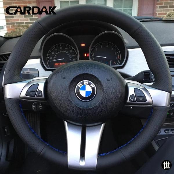 BMW Z4 E85 E86 37834用 フルブラックレザーステアリングホイールカバー