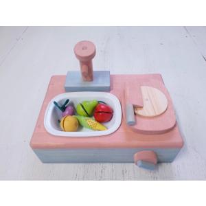 ハンドメイド☆卓上キッチン ままごとキッチン 卓上 木製 手作り 卓上キッチン 水色 ブルー