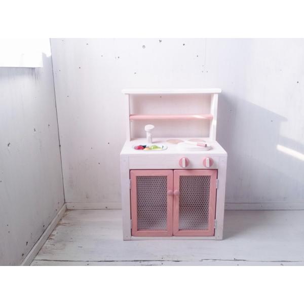 おままごとキッチン ハンドメイド 日本製 国産 ２歳 木製 誕生日 うらら　ピンク