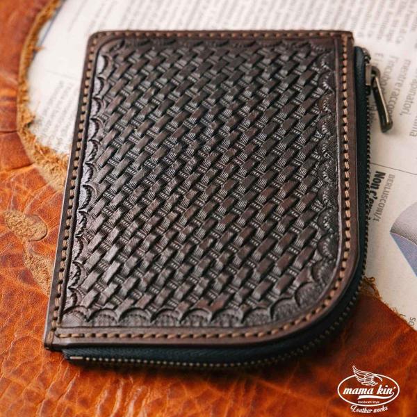 L字ファスナー Lzip Lファスナー Lジッパー 財布 エルファスナー カービング ヌメ革 サドル...