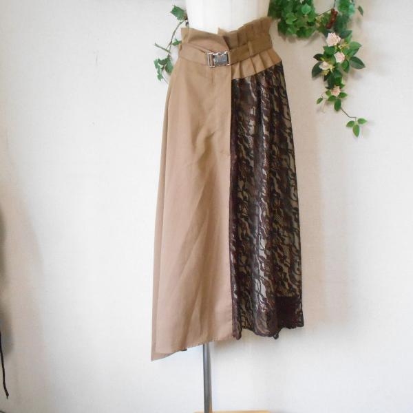 ジゼ ZiZe 秋冬春 レース 切替 プリーツ 入り スカート M