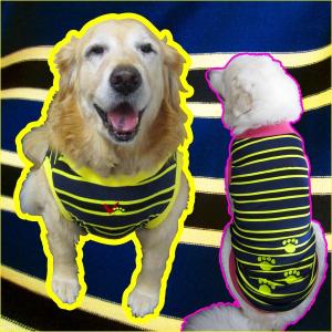 犬服　ドッグウェア　犬　3.5Lサイズ（超大型犬）　肉球刺繍　DOGタンクトップ 紺×黄ボーダー　レターパックで送料無料（代引き不可）｜mamav