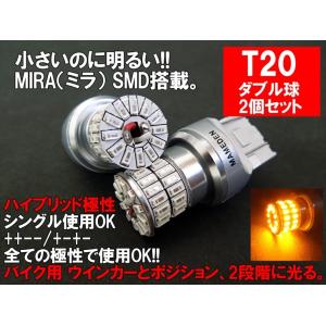 バイク用 T20/T20ピンチ部違い LED ダブル アンバー MIRA-SMD ウインカー/ポジシ...