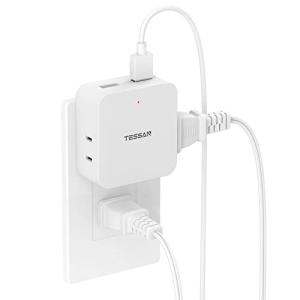 TESSAN USB 電源タップ 3個AC口 2個USBポート コンセント 分岐 コーナータップ 薄型 蛸足コンセント 雷ガード タコ足配線 小｜mamesmile