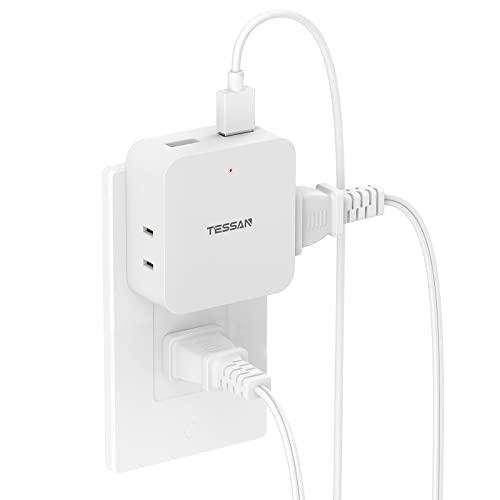 TESSAN USB 電源タップ 3個AC口 2個USBポート コンセント 分岐 コーナータップ 薄...