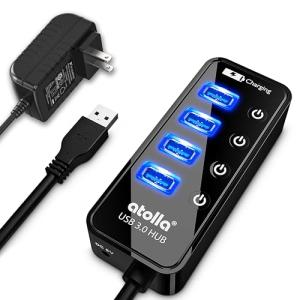 USB3.0ハブ 電源付き atolla 4ポート高速USB3.0 の 拡張+ 1充電ポート USB Hub 独立スイッチ付 5V/3A ACア