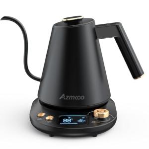 AZMKOO 電気ケトル 温度調節 コーヒーケトル 細口 1.0L 1200W 急速沸騰 静音モード 5℃単位温度設定 40℃~100℃ 保温機